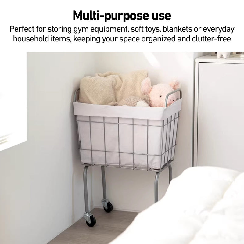 Raised Laundry Basket with Wheels and Removable Fabric Cover