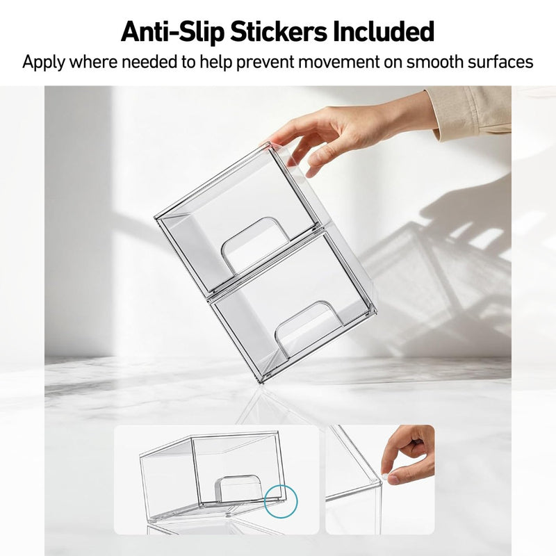 Clear Stacking Tabletop Modular Drawers for Skincare Cosmetics Supplements Teabags & More