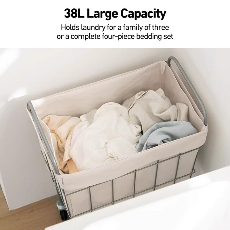 Raised Laundry Basket with Wheels and Removable Fabric Cover
