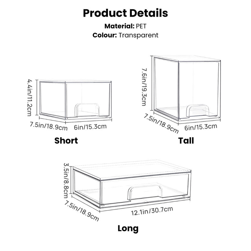 Clear Stacking Tabletop Modular Drawers for Skincare Cosmetics Supplements Teabags & More