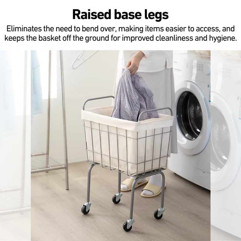 Raised Laundry Basket with Wheels and Removable Fabric Cover