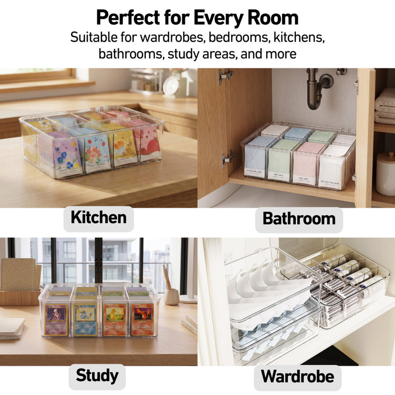 Adjustable Compartmentalised Clear Organiser with Flip Lid
