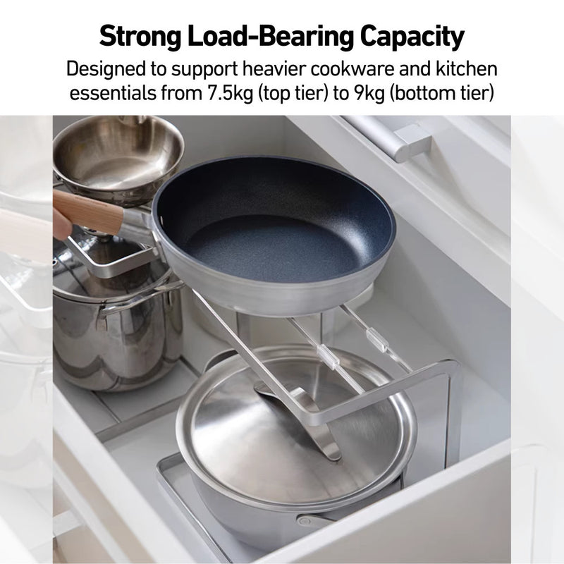 Dual-Tier Metal Kitchen Countertop Pots & Pans Storage Rack