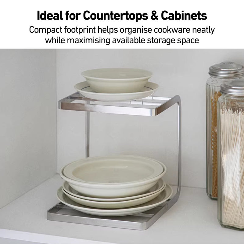 Dual-Tier Metal Kitchen Countertop Pots & Pans Storage Rack