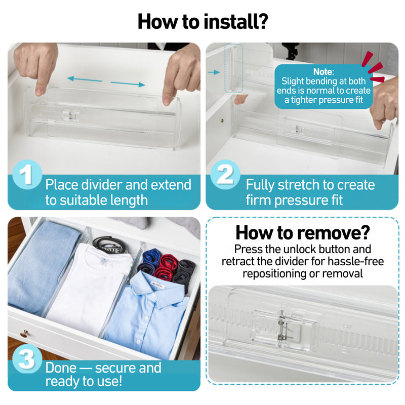 Clear Extendable Drawer Dividers for Easy Compartmentalisation