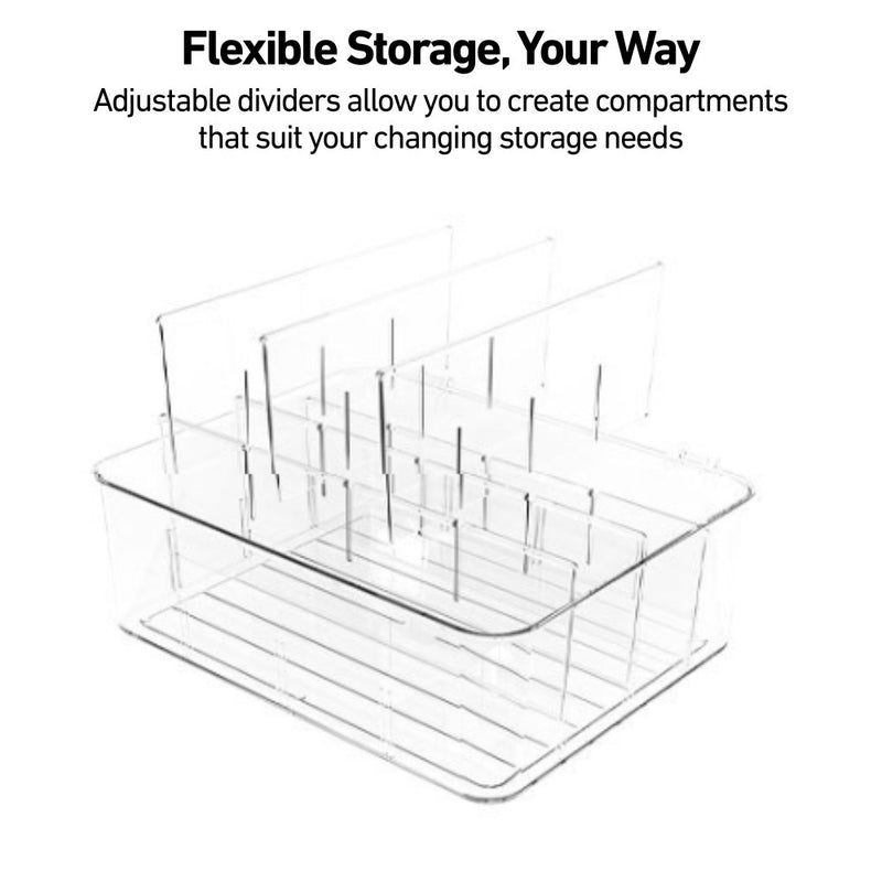 Adjustable Compartmentalised Clear Organiser with Flip Lid