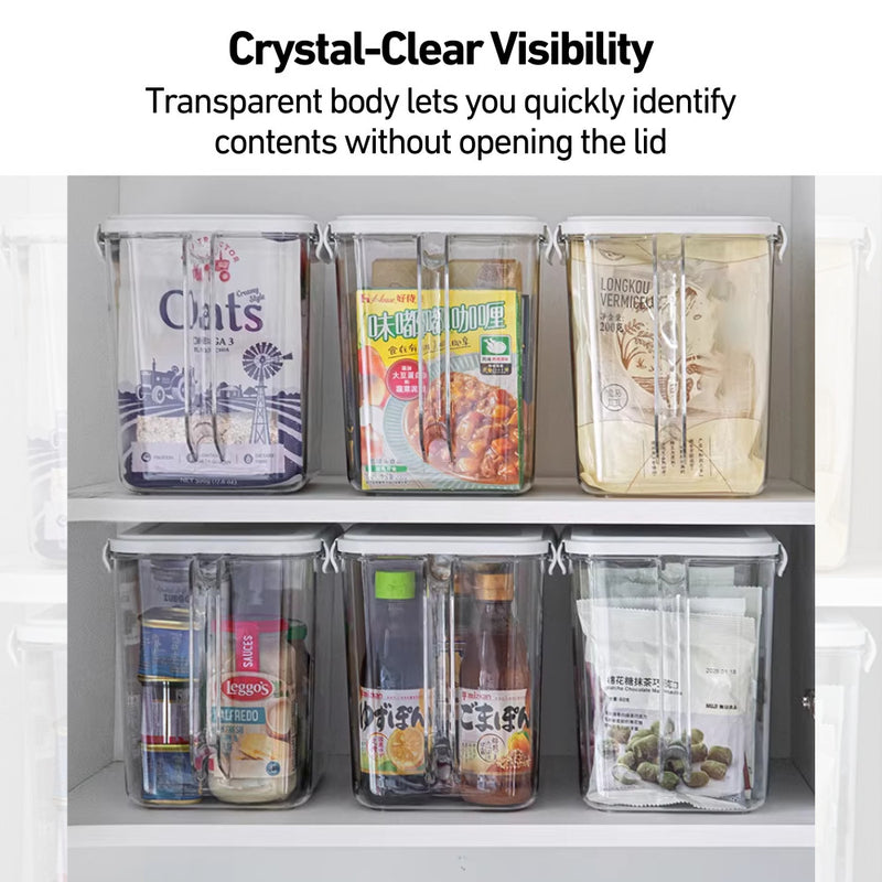 Food-Safe Clear Airtight Pantry Storage Box with Front Handle