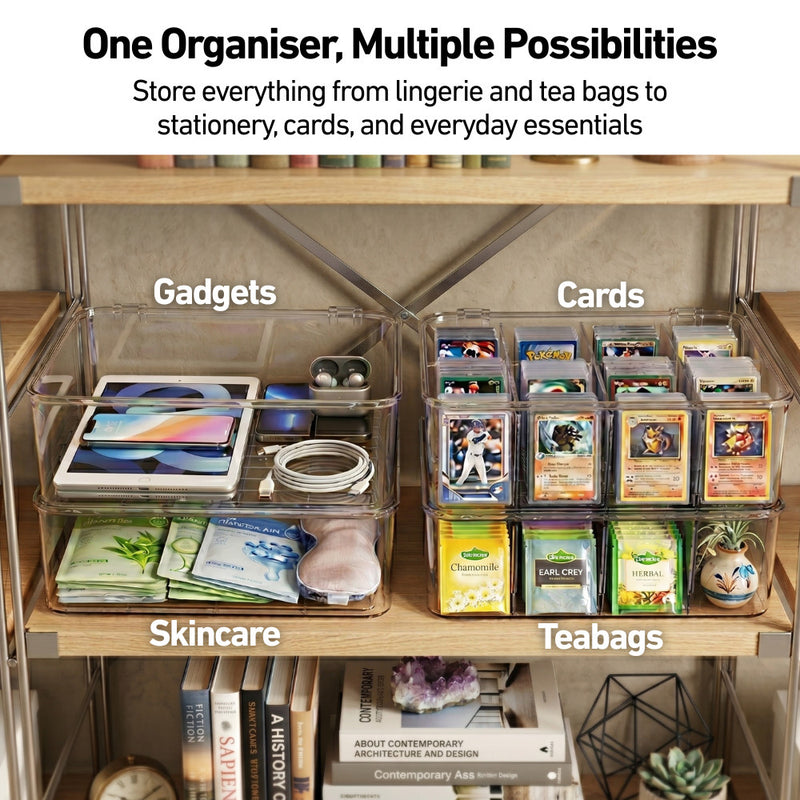 Adjustable Compartmentalised Clear Organiser with Flip Lid