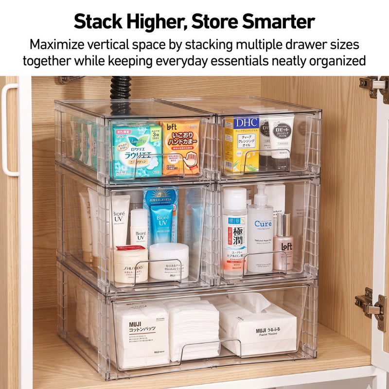 Clear Stackable Multipurpose Modular Drawers in 4 sizes