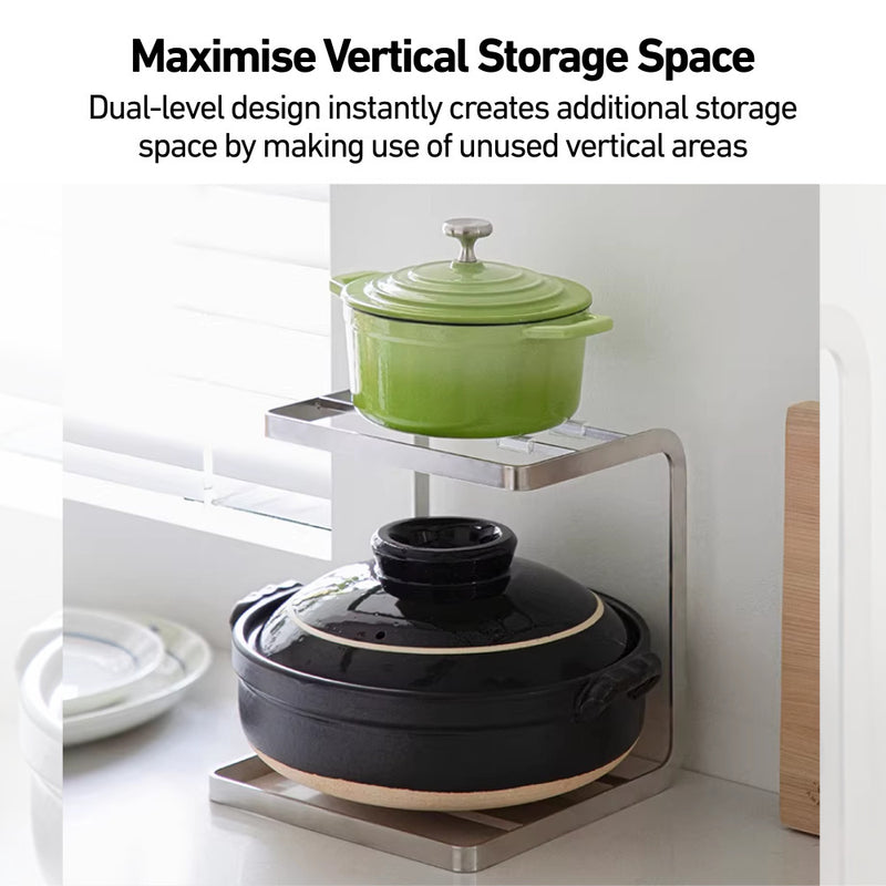 Dual-Tier Metal Kitchen Countertop Pots & Pans Storage Rack