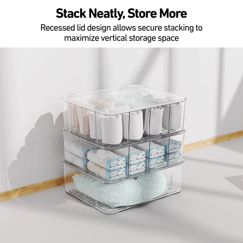 Adjustable Compartmentalised Clear Organiser with Flip Lid