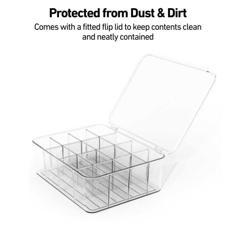 Adjustable Compartmentalised Clear Organiser with Flip Lid