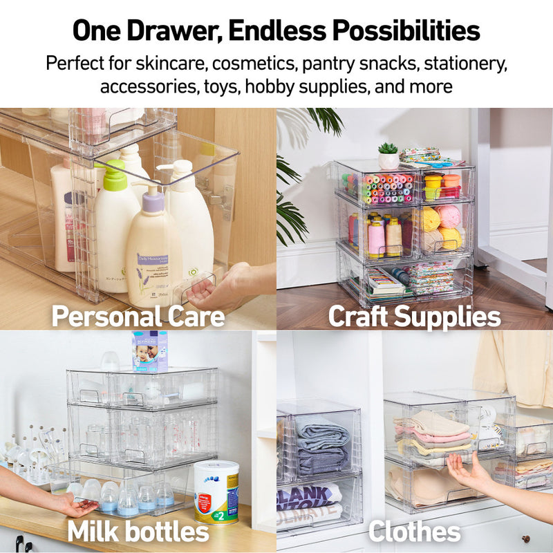 Clear Stackable Multipurpose Modular Drawers in 4 sizes