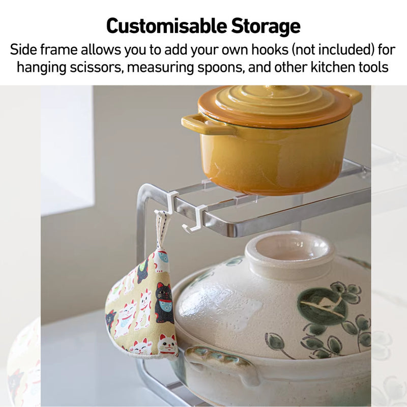 Dual-Tier Metal Kitchen Countertop Pots & Pans Storage Rack