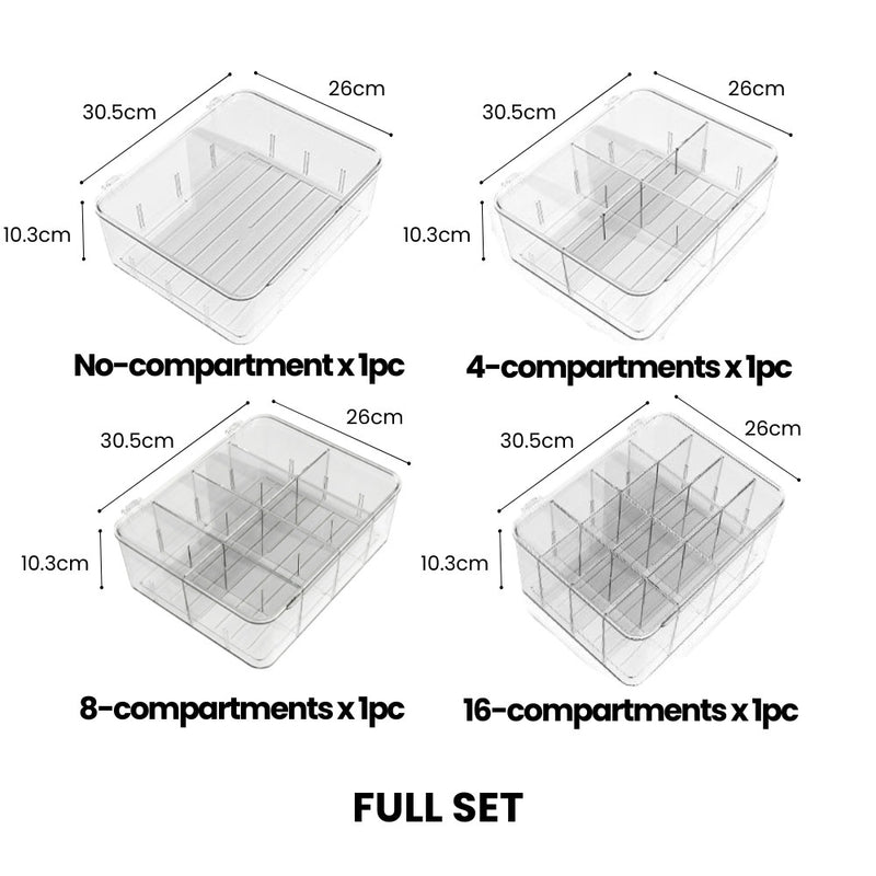 Adjustable Compartmentalised Clear Organiser with Flip Lid
