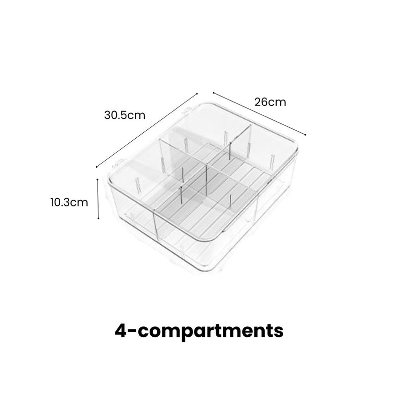 Adjustable Compartmentalised Clear Organiser with Flip Lid