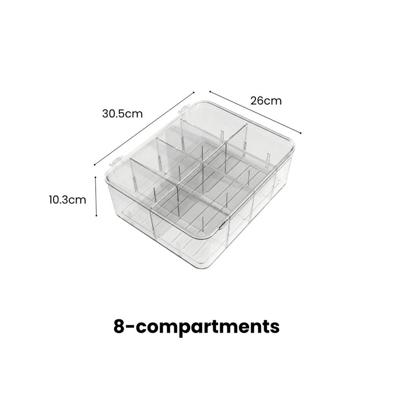 Adjustable Compartmentalised Clear Organiser with Flip Lid