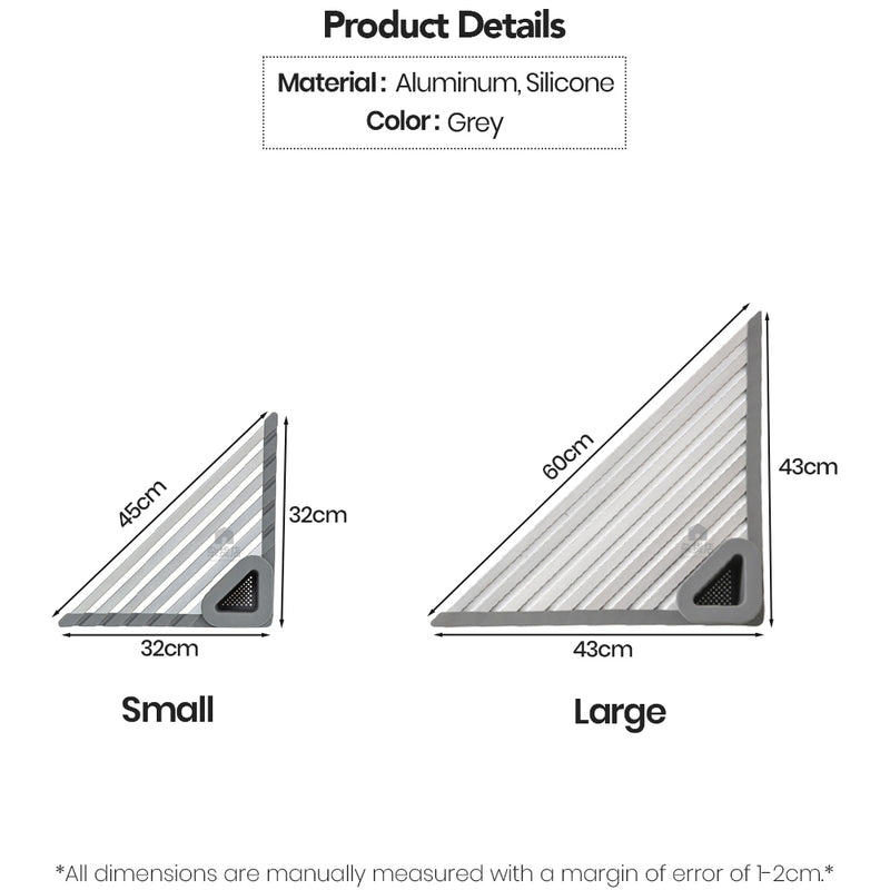 Rust-free Aluminium Foldable Corner Drainage Rack with Silicone Support